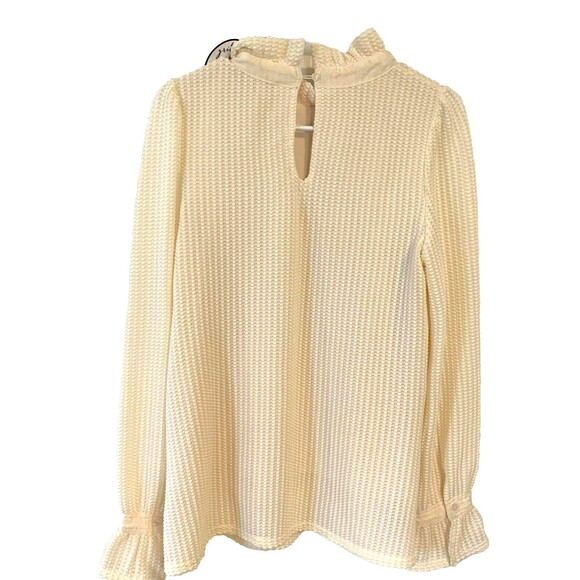 Waffle Knit Mazik Top Ladies Ruffle Neck Cream Knob Fabric Lined Small NWT - Picture 2 of 12